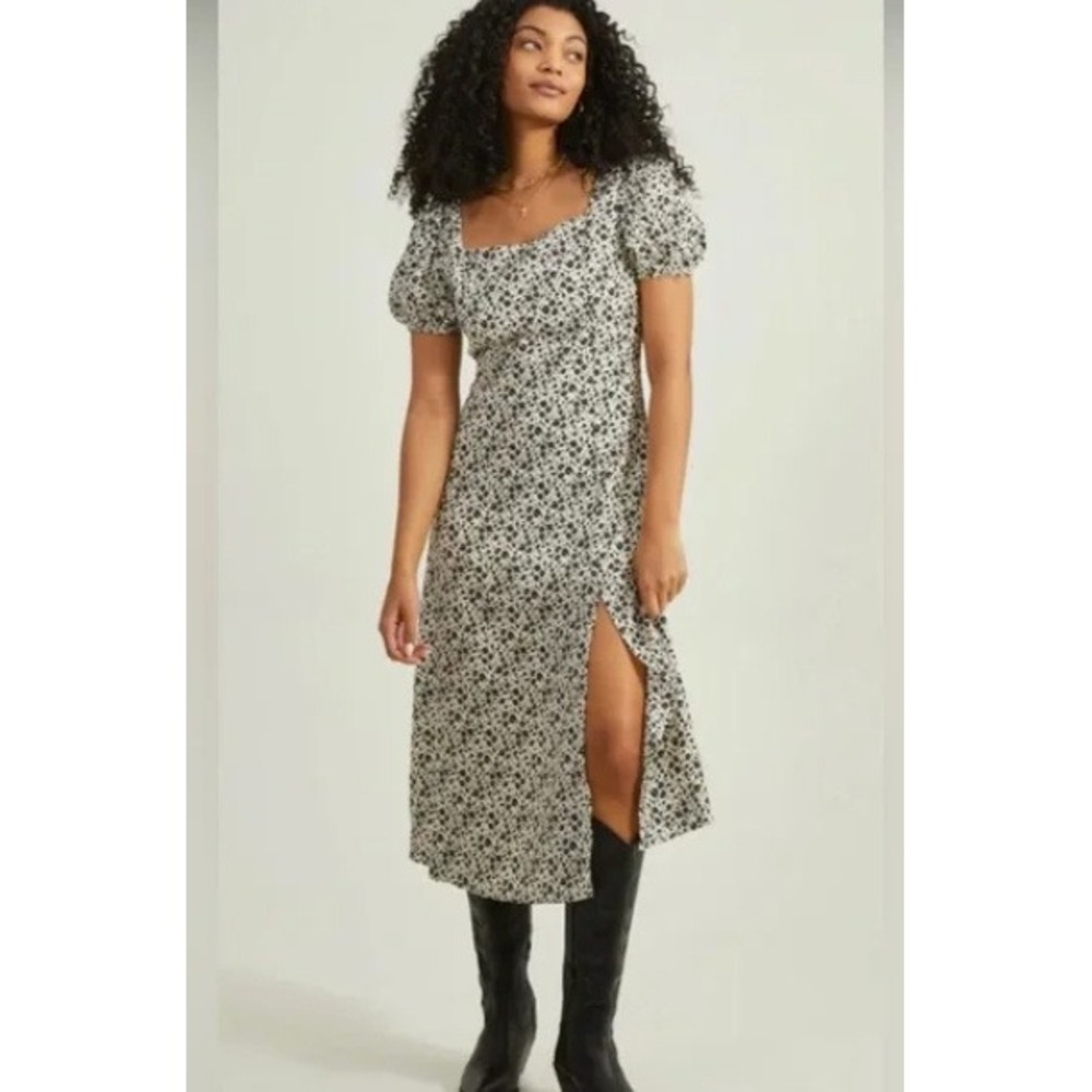 Altar'd State Stephanie Dress Floral Maxi Square Neck Puff Sleeve Boho Large